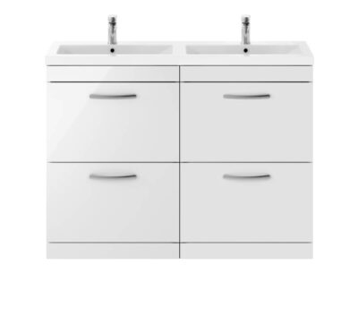 Athena 1200mm Floor Standing Cabinet White Gloss With Double Ceramic Basin