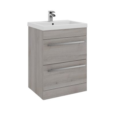 Purity 600 Floor Standing 2 Drawer unit with Mid Depth Ceramic Basin Grey Ash