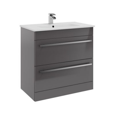 Purity 800 2 Drawer Floor Standing Unit with Mid Depth Ceramic Basin Storm Grey Gloss