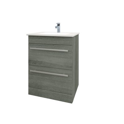 Purity 600 Floor Standing 2 Drawer Unit with Ceramic Basin Storm Grey Ash