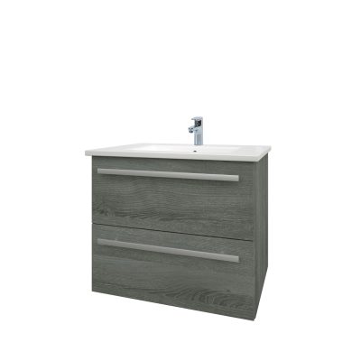 Purity 600 Wall Mounted 2 Drawer Cabinet with Ceramic Basin Storm Grey Ash
