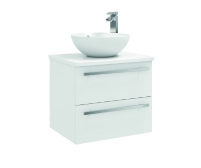 Purity 600 Wall Mounted 2 Drawer Unit with Ceramic Worktop and sit on Bowl