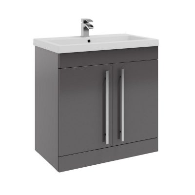 Purity 800 Floor Standing 2 Door Unit with mid depth Ceramic Basin Storm Grey Gloss
