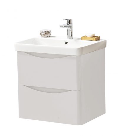 ARC 600 WALL MOUNTED 2 DRAWER UNIT AND CERAMIC BASIN CASHMERE