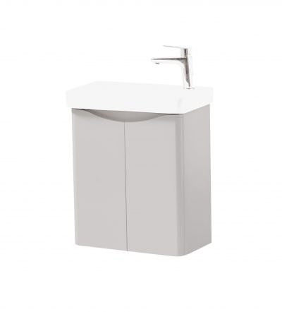ARC 500 WALL MOUNTED 2 DOOR CLOAKROOM UNIT AND CERAMIC BASIN Cashmere